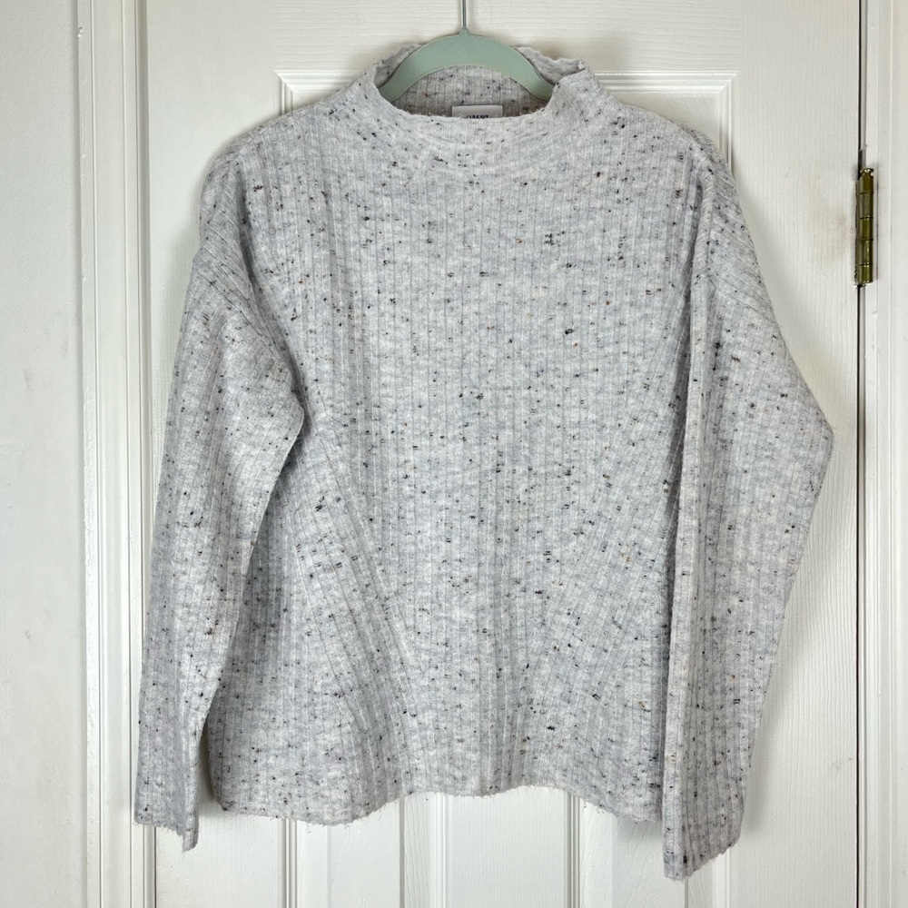 Old Navy Gray Speckled Mock Neck Ribbed Knit Sweater